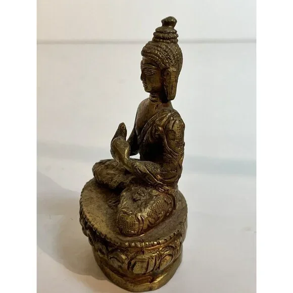 Antique Tibetan Seated Buddha on Lotus Shakyamuni Figure Deity Meditation Buddhi